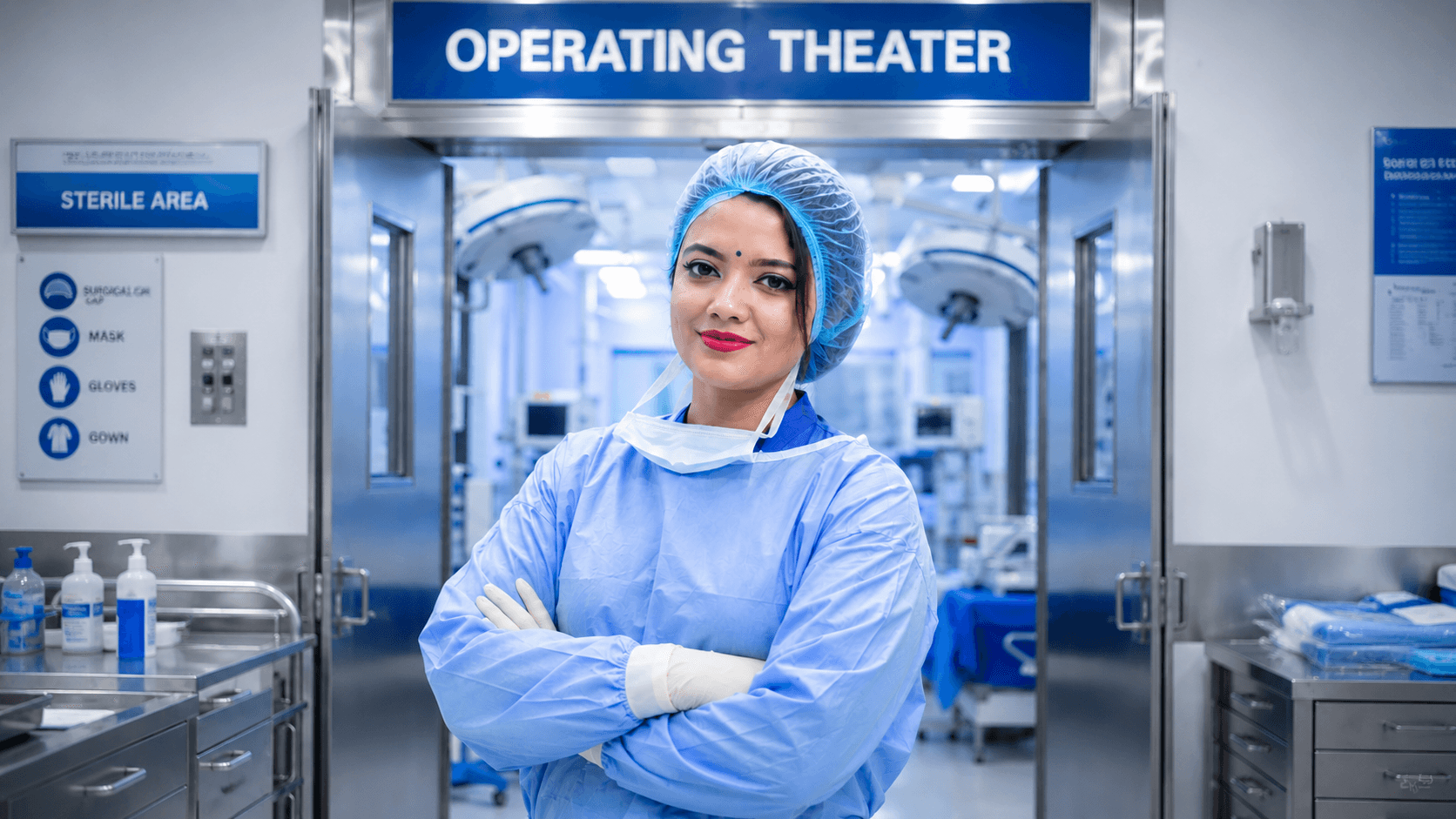 Dr. Rumpa in surgical scrubs at the operating theater
